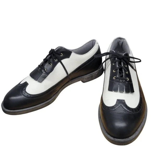 Adidas Womens Golf Shoes Black & White Wingtip Oxford Saddle Style Sz 10.5. H348 - Picture 6 of 13